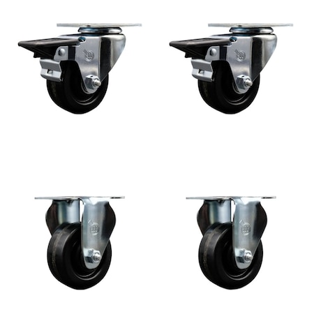Service Caster 3'' Phenolic Wheel Swivel Top Plate Caster Set with 2 Posi Brakes 2 Rigid, 4PK SCC-20S314-PHS-PLB-2-R-2